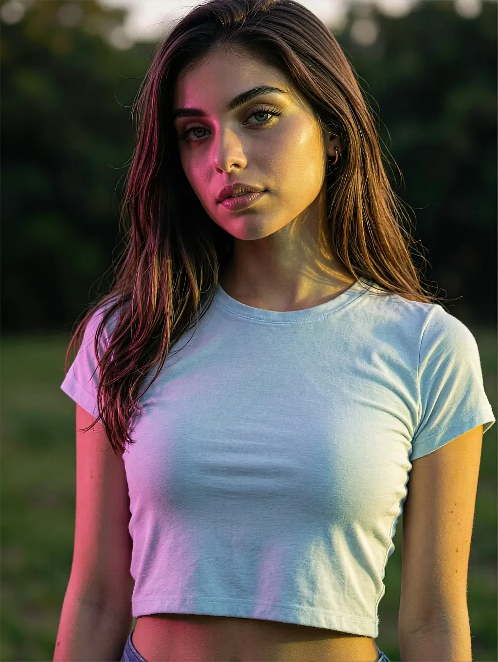Fictional AI character featured on the second landing page, in daylight